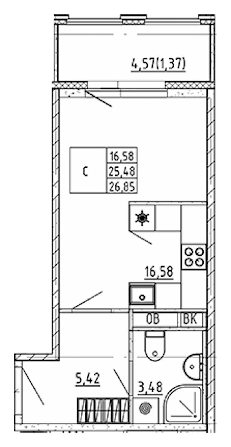 Квартира студия 26.85 м², 10/12 эт., ЖК «UP! Квартал Воронцовский»